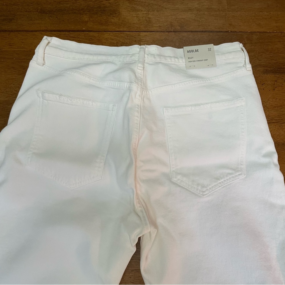 Agolde White Riley High-Rise Straight Crop Jeans Sour Cream 32 - Picture 7 of 10